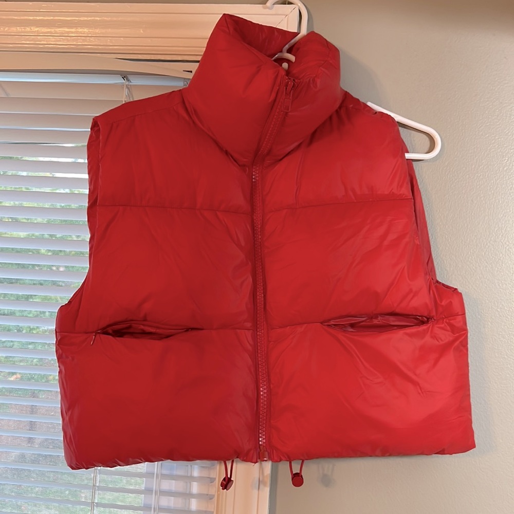 Cropped Red Puffer Vest